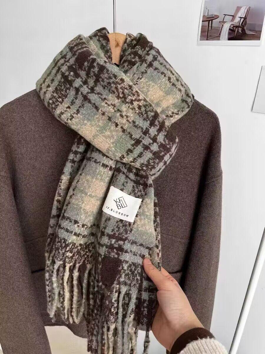 

Dried rose pink plaid scarf women s winter senior feeling warm new sweet versatile fringed shawl scarf 200*65cm