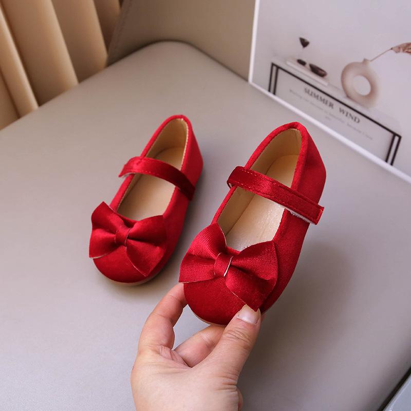Spring Autumn Girls Princess Shoes Bow Flat Ballet Beans Shoes Soft Sole Dance Shoes size 21 красный