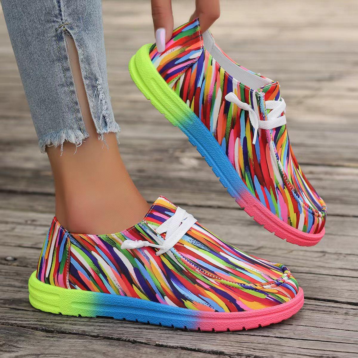 

Большие цветные низкие туфли на шнуровке для женщин, этнический стиль, граффити, ленивые парусиновые туфли на плоской подошве, женская спортивная обувь 43 синий