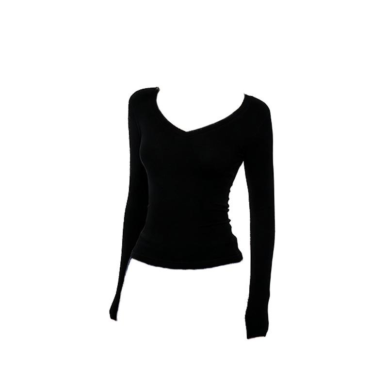 Women's V-Neck Lyocell Long-Sleeve Slim-Fit Top - Spring/Autumn Versatile Layered Design