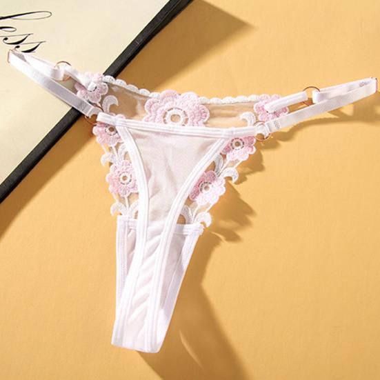 Perizoma da Donna Lavorazione a Maglia Trasparente Applicazione Asciugatura Rapida Vita Bassa Regolabile Rete Ricamo Floreale Mutandine da Donna per Luna di Miele