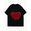 Oversized T Shirt Black Romantic Heart Print Graphic Tee Casual Wear for Women