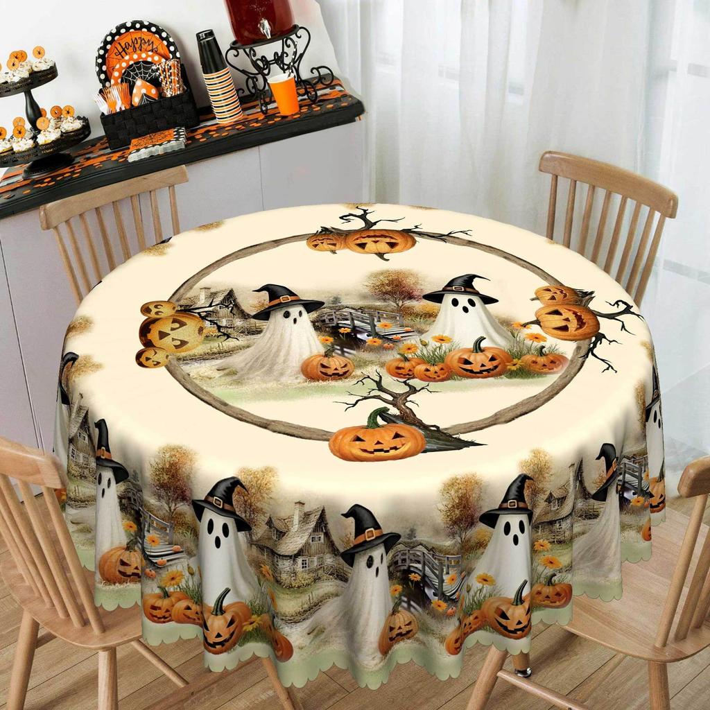 Halloween Pumpkin Haunted House Themed Tablecloth, Table Party Decorative Cloth Pastoral Atmosphere Decorative Tablecloth