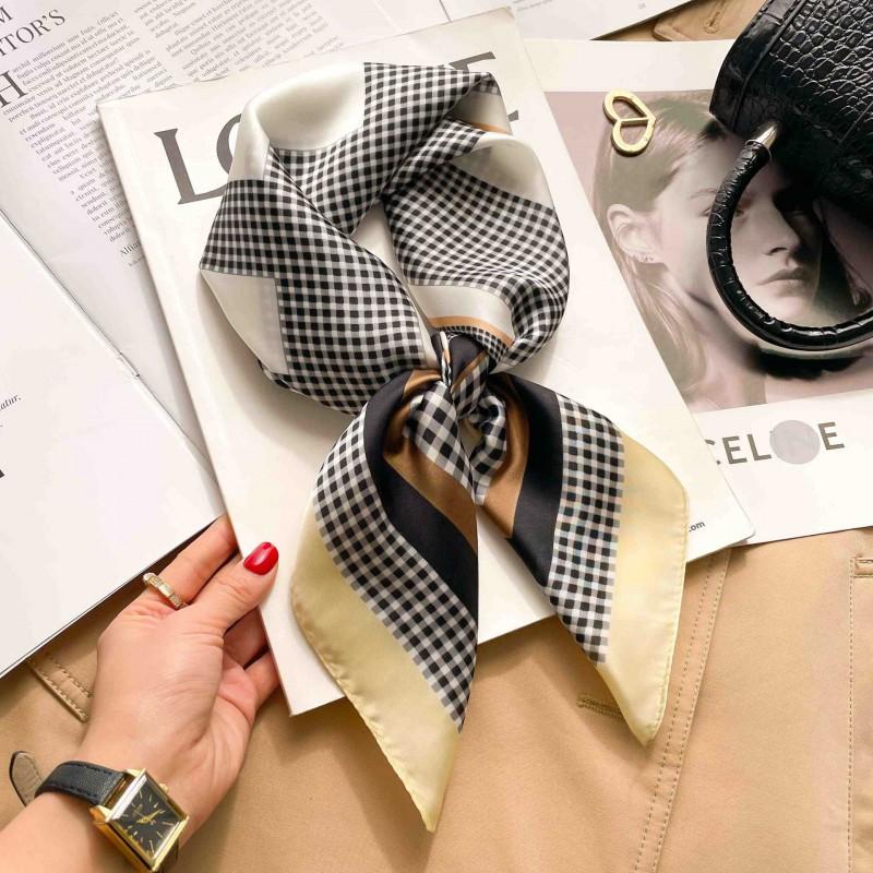 Elegant Silk-Like Square Scarf Women Korean Style Print Neck Lightweight 70x70cm Nylon Fashion Accessory