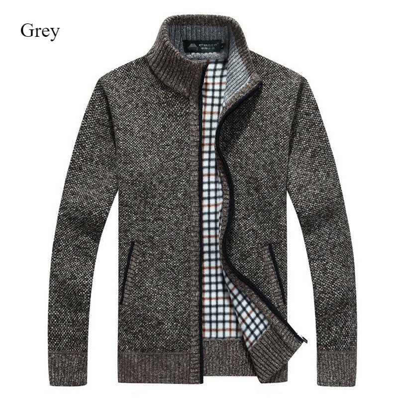 

Мужской осенне-зимний кардиган на молнии, утолщенный свитер с бархатным воротником-стойкой, свободное теплое трикотажное пальто 3XL серый