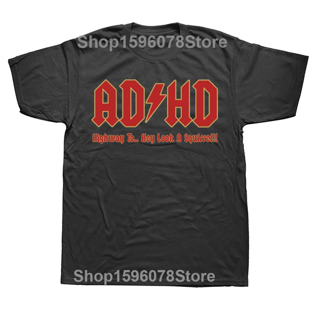 Funny ADHD Highway to... Hey look a squirrel Graphic T-shirts Men Fashion Casual Tshirt 100% Cotton Loose Oversized T Shirt