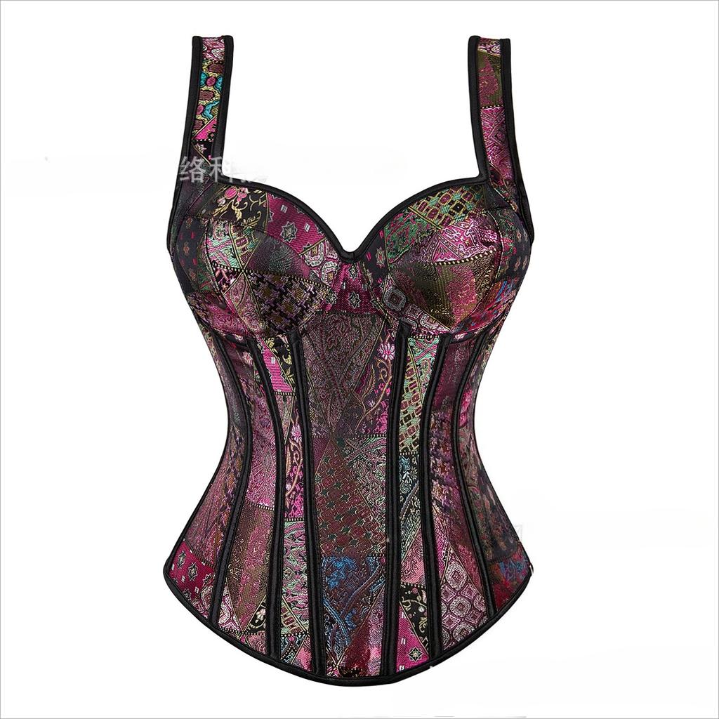 Sexy Women's Side Zipper Corset Vintage Corset Elastic Straps Shoulder Straps Ties Corsets Corset Bustier