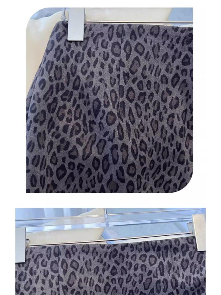 2025 Trendy Women's Leopard Print Wool-Blend A-Line Skirt - High Waist, Slimming Fit for Autumn/Winter