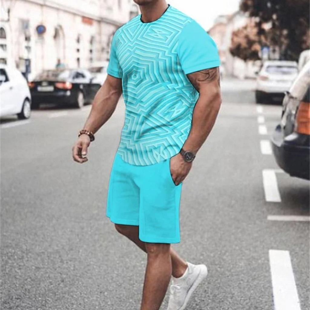 Summer Men's Oversized T-shirt Short-sleeved Sportswear Set White Black Crewneck Lion Print Fashion Comfortable Clothing