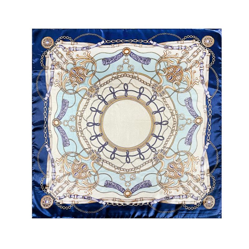 Head scarf 91cm silk scarf wholesale classic chain printed silk scarf European and American women's satin square scarf shawl