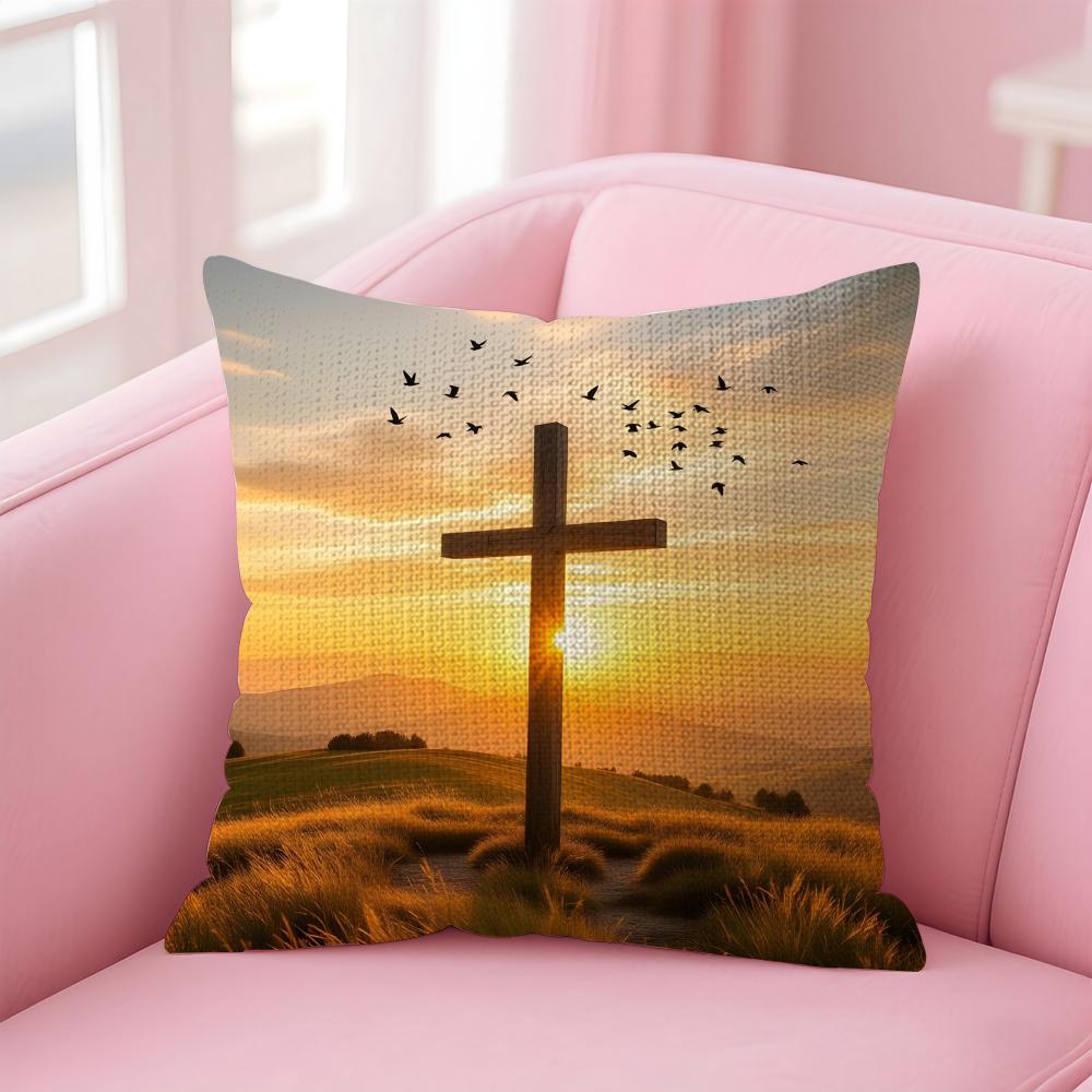 

Cross Hot Cushion Cover Natural Linen Pillow Case DoubleSided Print Decorative Sofa Pillowcase Home Decor Gift 30x30cm