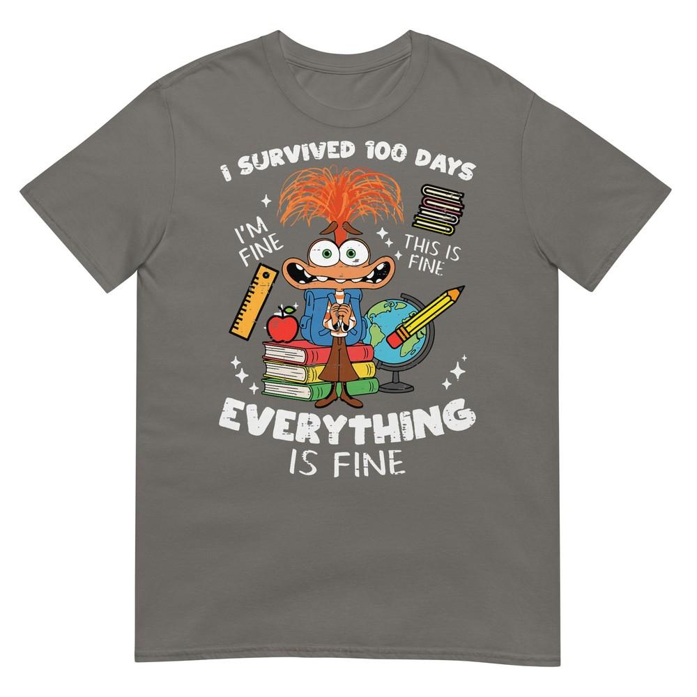 Survived 100 Days Im Is Fine Anxiety 100th Day School Kids Tshirt