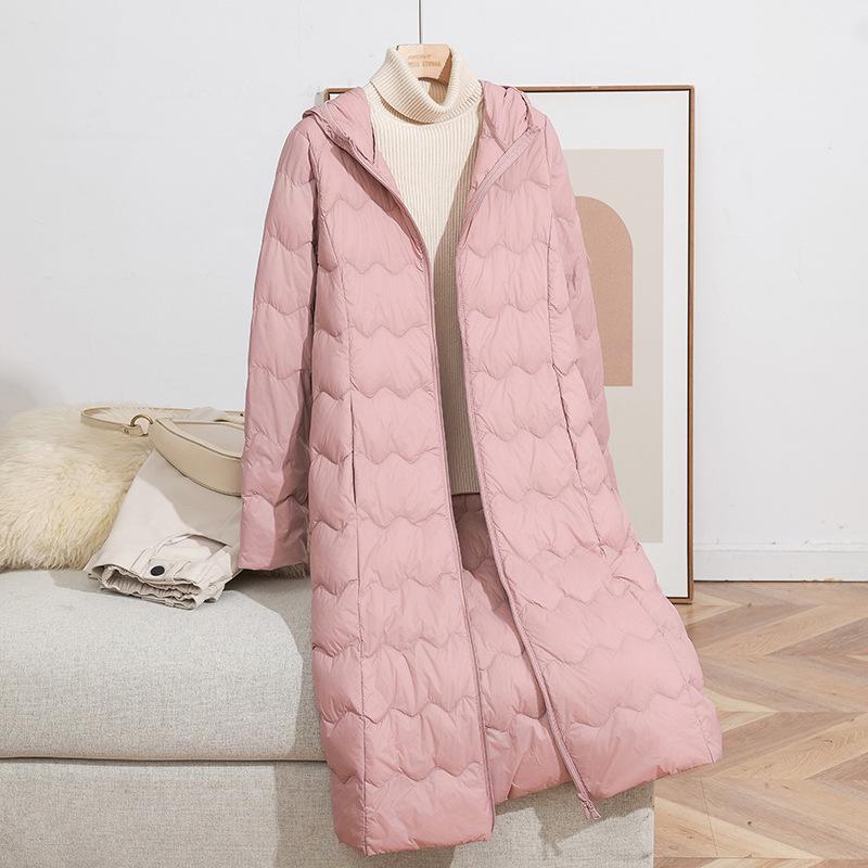 Women's Lightweight Plus Size Hooded Down Coat - Long, Warm, Loose-Fit for Middle-Aged/Elderly Winter Wear