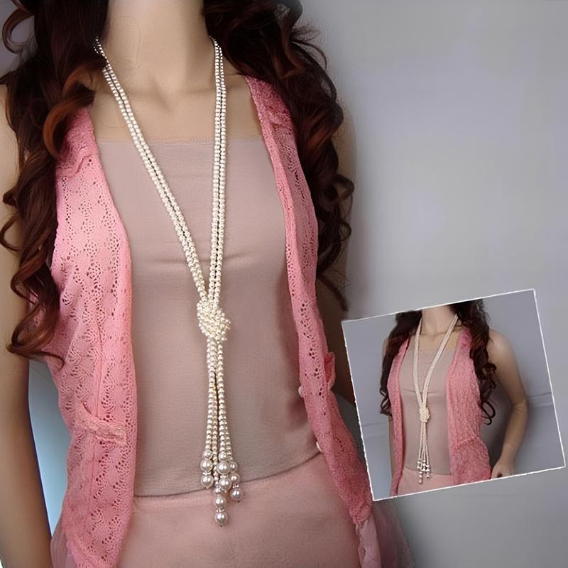 Multi-Layered Pearl Necklace Vintage Banquet Sweater Chain Pendant Accessories