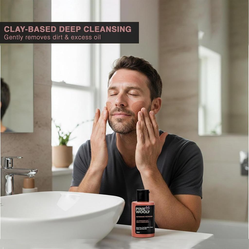 Face Wash for Men & Women – Daily Gentle Cleanser with Moroccan Clay & Sandalwood – Removes Dirt, Oil & Pollution –  120 Ml