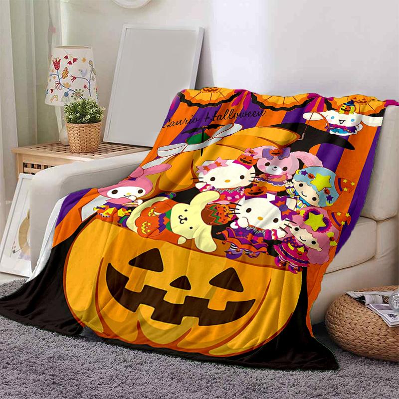 1pc Hello Kitty and Friends Halloween Adventure Blanket, Soft Throw for Home Decor, Gift Idea, Suitable for All Seasons, Living Room, Travel, Camping,