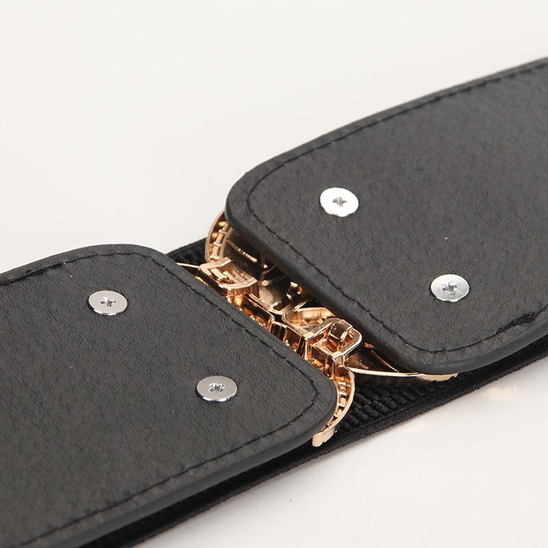 New Metal Leaf Alloy Button Women's Belt Decorative Shirt Dress Versatile and Fashionable Elastic Waist Seal
