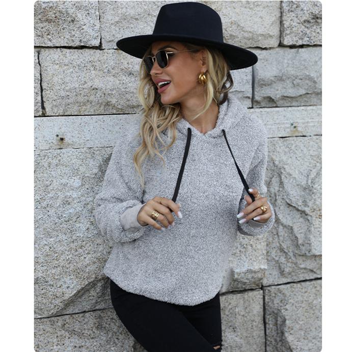 

Furry Coat Hooded Loose Pocket Pullover Long Sleeve Sweatshirt