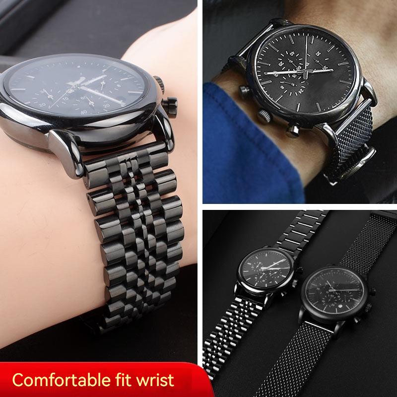 Klassisches Uhrenarmband aus Edelstahl, 20 mm, 22 mm, schwarzes Uhrenarmband für Armani Black Warrior AX7105 AR1970 für Huawei Watch Gt2/3