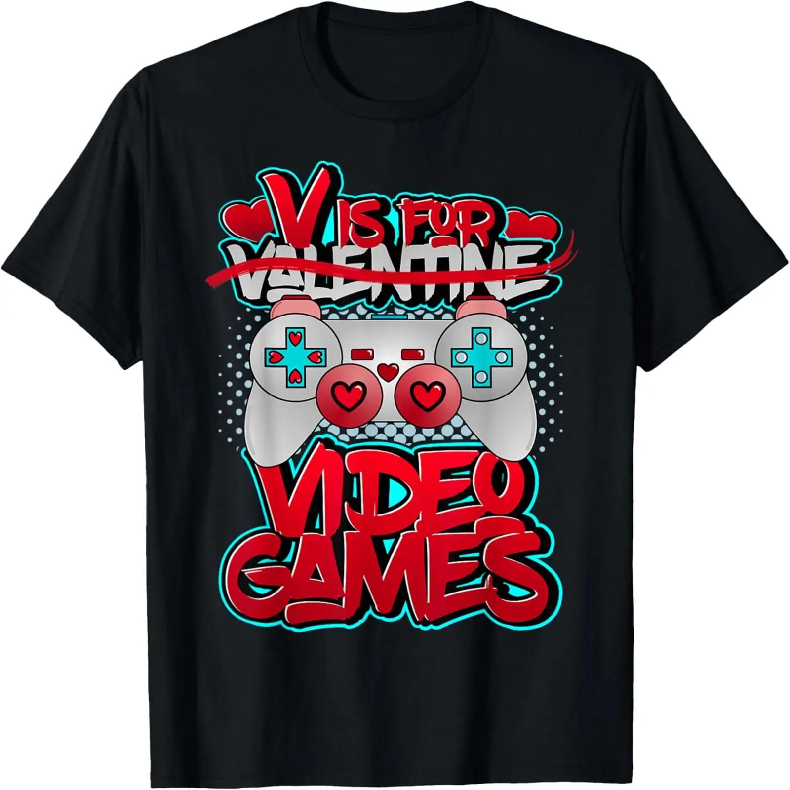

V Is For Video Games Valentines Day Funny Valentine Outfit T-Shirt XXXXXL чёрный