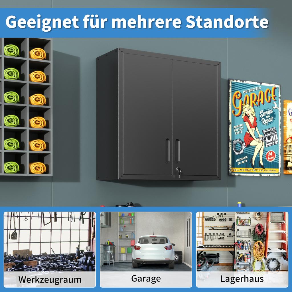 Metal Wall Cabinet with Door Lock & Shelf - Ideal for Garage, Workshop & Office - No Wood, No Formaldehyde, H77 cm × W75 cm × D30 cm