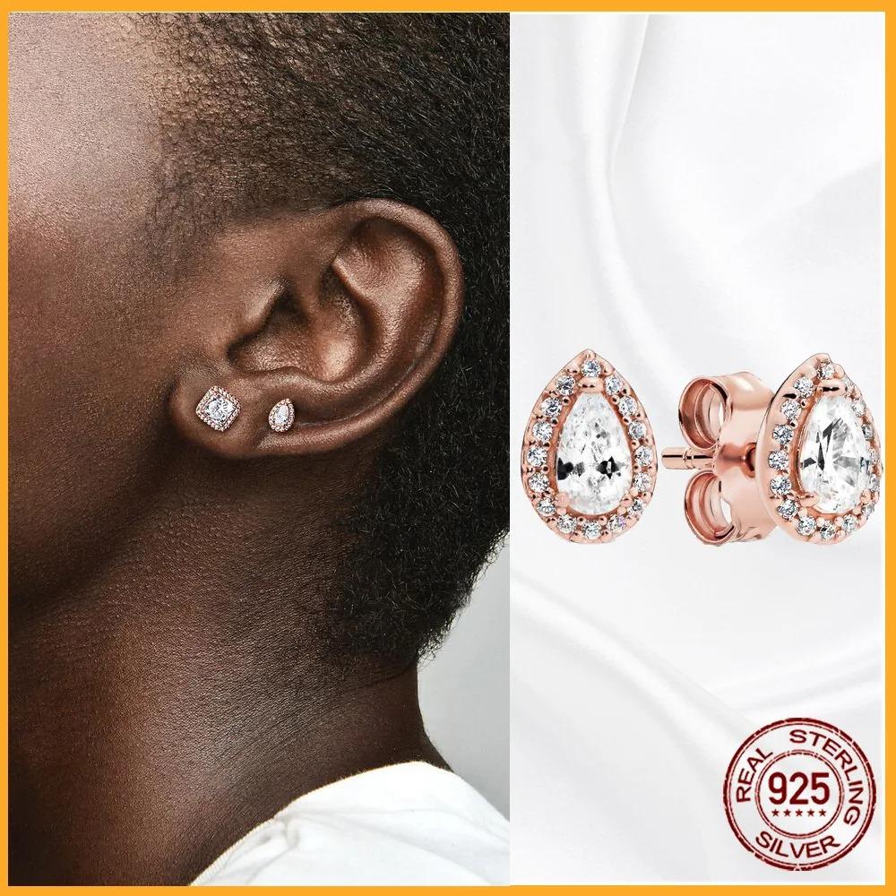 925 Silver Heart Hoop Earrings Sparkling Original Jewelry Gift for Women