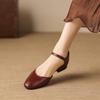 Krazing Pot Cow Skin Round Toe Low Heels Summer Shoes Big Size 42 Ankle Straps Women Pumps