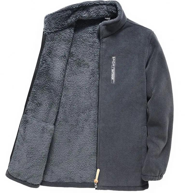 Men's Fleece Zip Up Outerwear Zipper Fleece-lined Stand Collar Thickened Outdoor Jacket Windproof Polar Fleece Coldproof Jackets