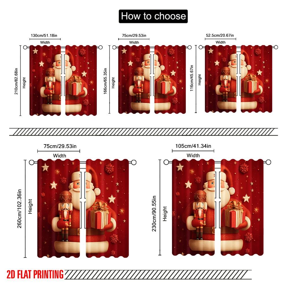 2pcs,2D Plane Printing Contemporary Curtains Santa and Gifts Versatile 100% Polyester (without Rod) Room Decor for Bedroom
