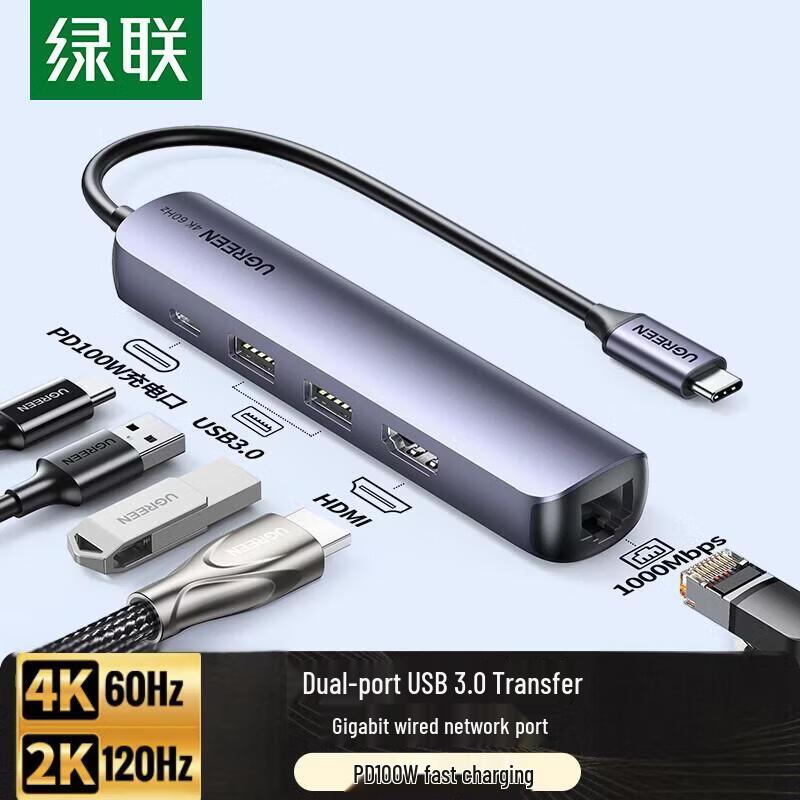 UGREEN CM418 5-in-1 USB-C Hub with 4K@60Hz HDMI, PD 100W, & Ethernet