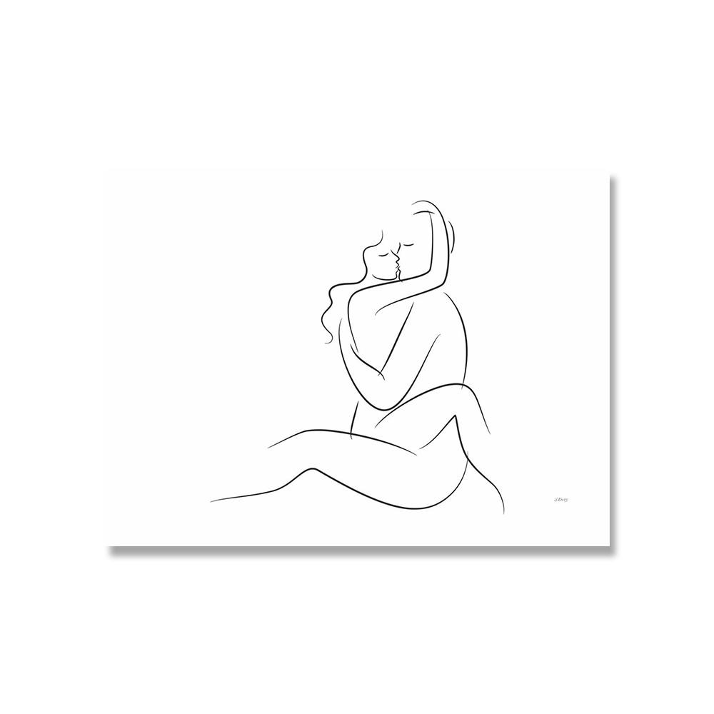 Print couple wall art canvas painting line drawing couple hand love kiss posters and prints Scandinavian paintings decor living room