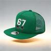 1/2 STKS Platte Rand Mesh Trucker Cap, Ademend, 67 Nummer Hand Gebaar Print, Retro Hip Hop Streetwear voor Mannen Vrouwen