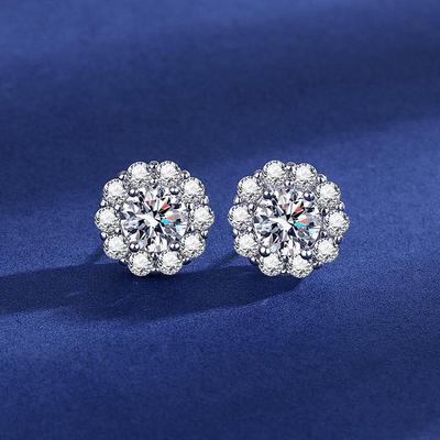 Sunflower Stud Moissanite Earrings for Women, 1 Carat White Gold Plated