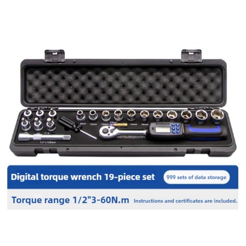 

Портативный цифровой динамометрический ключ Высокоточный электронный гаечный ключ Регулируемый электроинструмент для ремонта автомобилей 1/2 (3-60N.m)19PCS SET