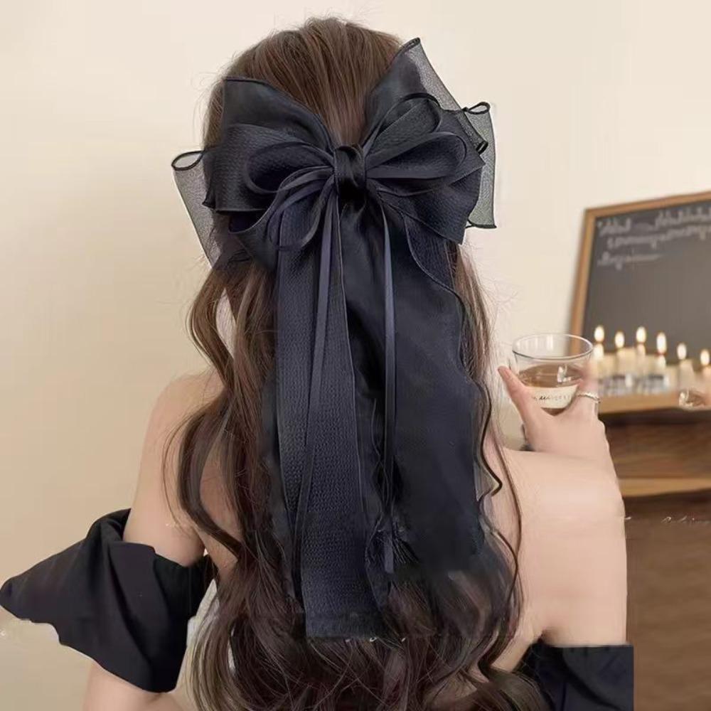 Lace Bow Ribbon Hair Clips Long Tails Ribbon Satin Hairpins Elegant Coquette Barrettes Women Girls