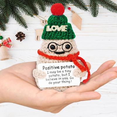 Funny Crochet Positive Emotional Xmas Potatoes Dolls With Card Cute Handmade Wool Knitted Potato Ornament Home Christmas Decor