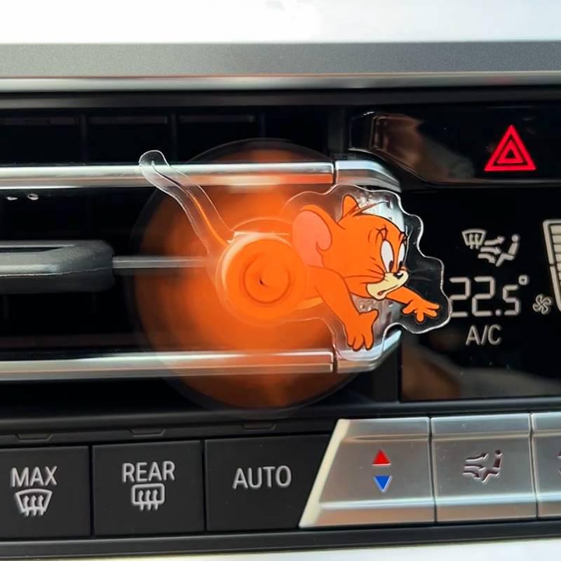 Rotatable Cartoon Cat and Mouse Car Air Vent Swirling Acrylic Clip Decor