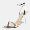 Fashion Crystal Rhinestone Women Sandals Summer Open Toe Silver High Heels Wedding Prom Shoes Sexy Ankle Strap Sandalias