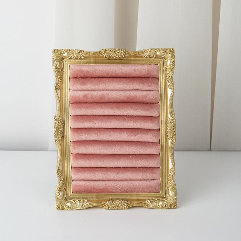 Suporte de Exibição de Joias Veludado Estilo Porta-Retrato Vintage Para Anéis Brincos e Pequenos Acessórios Com Múltiplas Opções de Cor