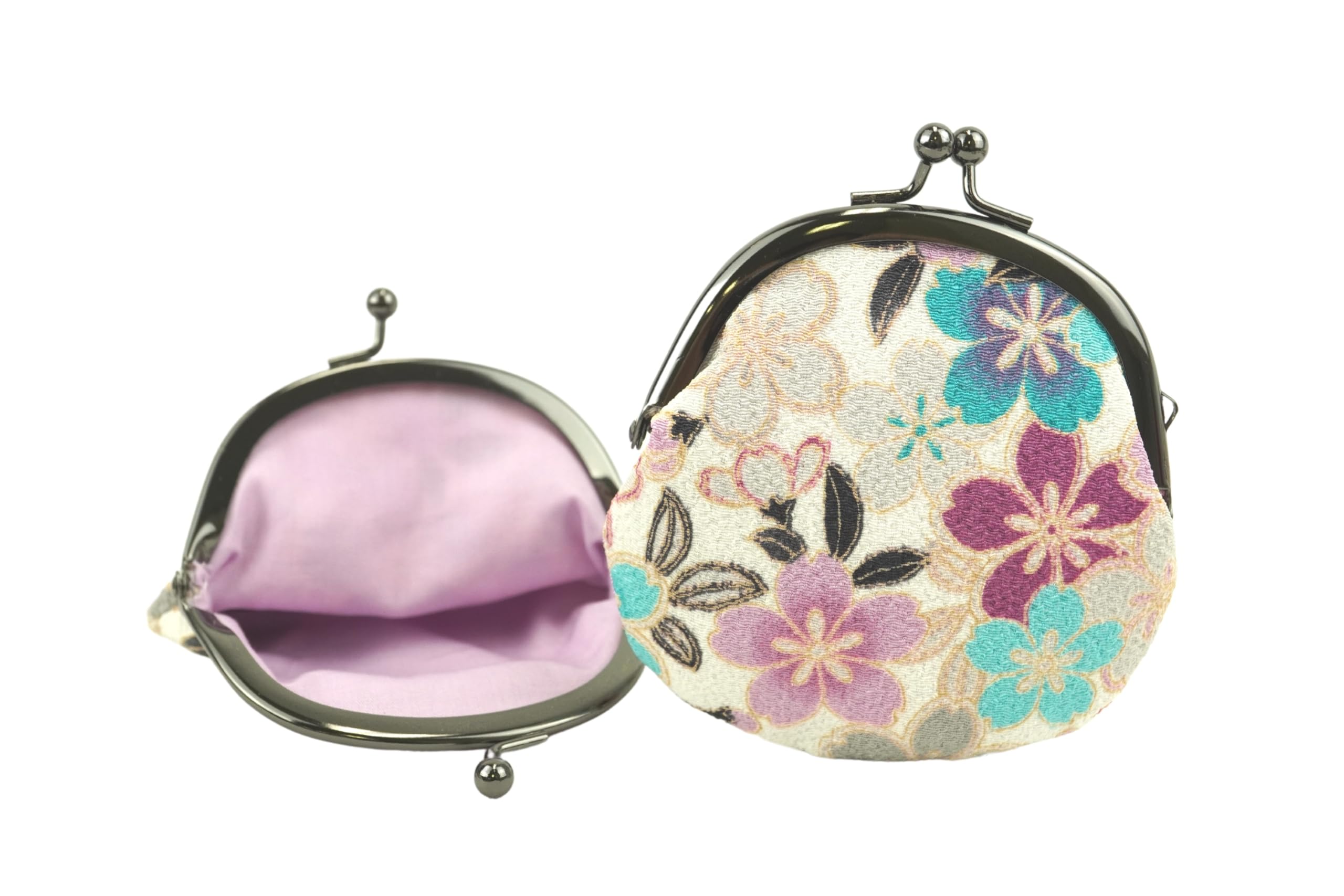 

Uni Made in Futago Japanese Round Clasp Wallet Blossom (0221) Seni, Japan, Chirimen, Pattern, 2.5-inch [Cherry Design, White]