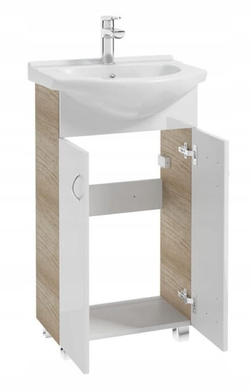 Bathroom cabinet with a free-standing washbasin, oak, 50x86 Tim, with an elongated chrome tap