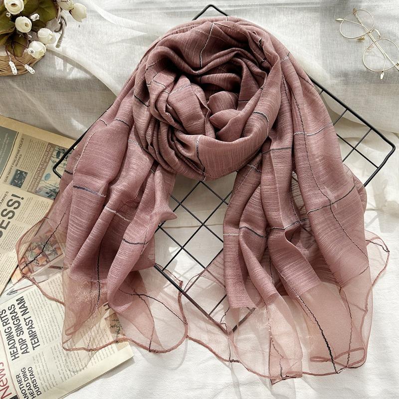 Vår och sommar tunn sidenscarf med exklusiv känsla, damscarf med eleganta vertikala ränder
