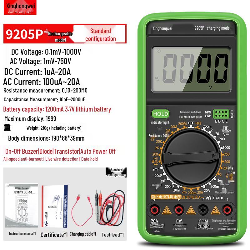 High-Precision DT9205 Digital Multimeter with Anti-Burn Protection for Electricians