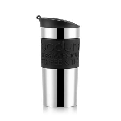 BODUM TRAVEL MUG, 350ml Schwarzer Edelstahlbecher, Isoliert heiße oder kalte Getränke, Doppelschichtiges Design, Spülmaschinenfest, Für den Außenbereich [Authentisch]