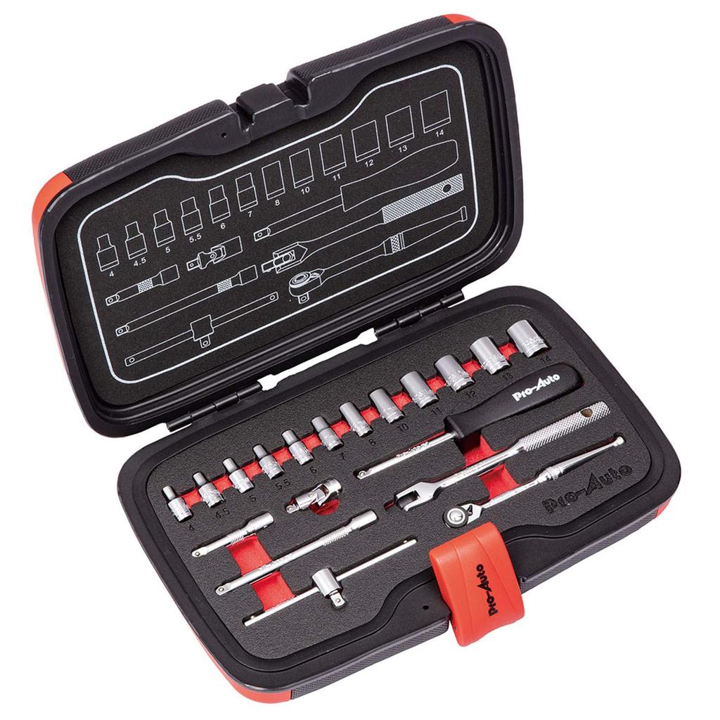 Suekage Tools Socket Wrench Set 19 Pieces Pro-Auto 1/4" PA2019,