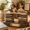 Bookish Gifts for Women Wooden Reading Girl Figurine Book Lovers, Personalized Desktop Bookshelf Decor with Ornaments Stacked Design Home Library