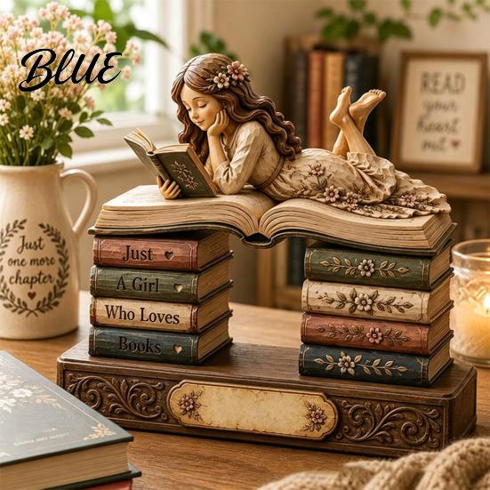 Bookish Gifts for Women Wooden Reading Girl Figurine Book Lovers, Personalized Desktop Bookshelf Decor with Ornaments Stacked Design Home Library