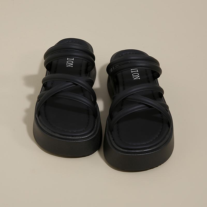 Silver Wedge Sandals Women Platform Shoes Black Belt High Heels Gladiator Chunky Heeled Summer Wedges Zapatos De Mujer