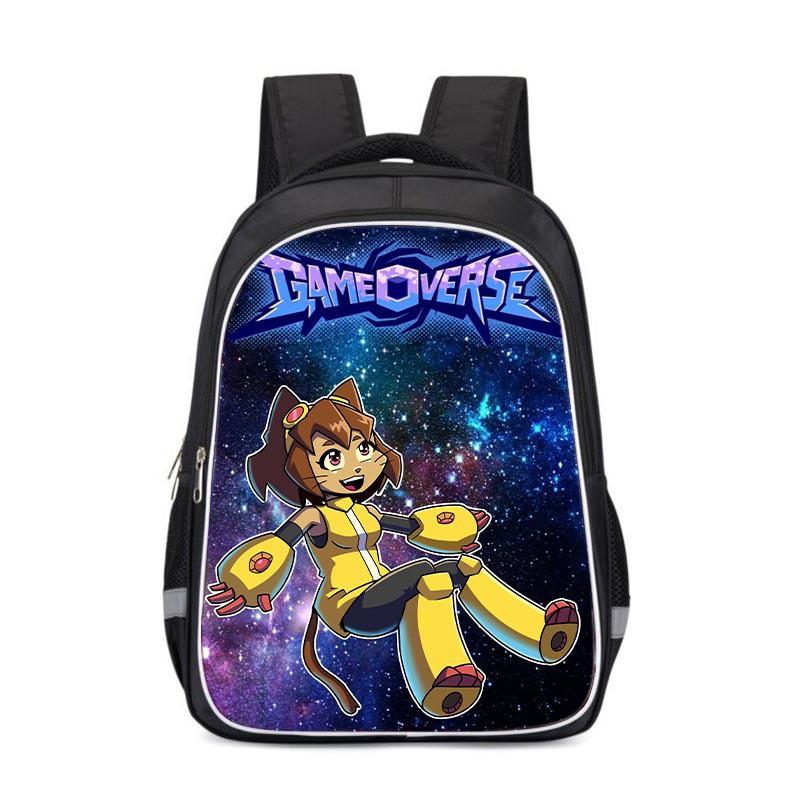 Kids Cartoon Print Backpack School Lightweight Ergonomic Design With Reflective Safety Stripes Oxford Fabric Grade 3-4
