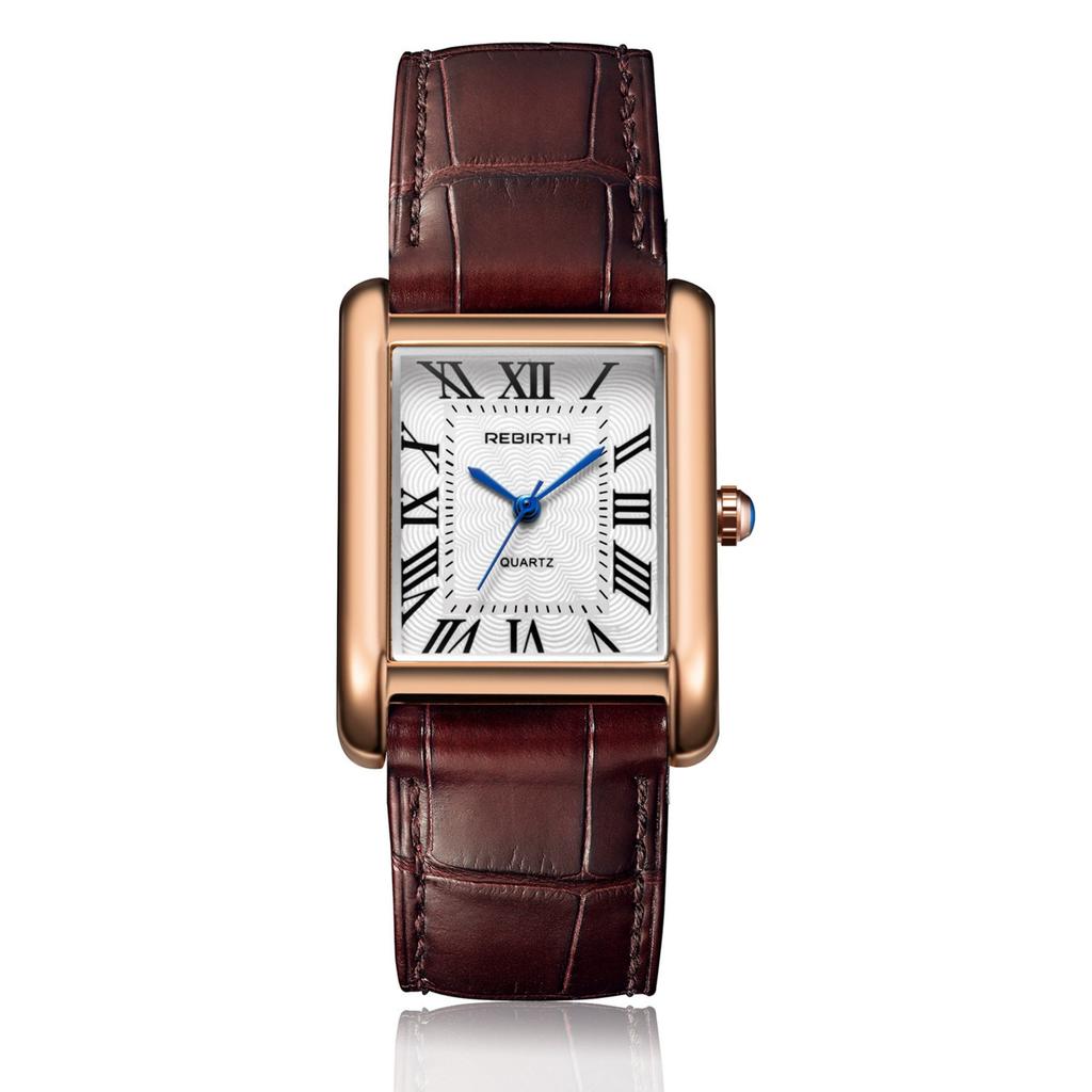 Rebirth Damen Quarzuhr Quadratisches Legierungsgehäuse Krokodil-Textur Römische Zifferblatt Minimalistisch Vintage Business-Kleid Armbanduhr
